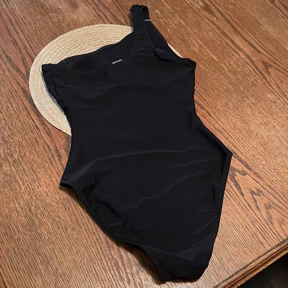 Anne Cole Black One Shoulder Swimsuit Size 10 - Picture 7 of 9